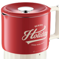 苏泊尔折叠水壶多功能烧水壶双层防烫旅行可拆卸蒸煮水壶 中国红SW-08S02A