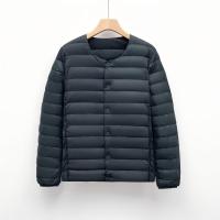 显豹男式秋冬圆领羽绒内胆轻薄无领保暖简约纯色纽扣轻 墨绿色 XL