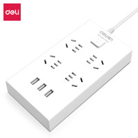 得力(deli) 18282 插座 插排/插线板/接线板/排插/拖线板 3USB接口+4孔 总控2米