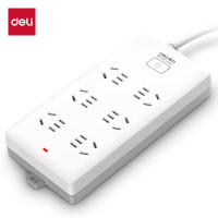 得力(deli) 插座 抗弯耐折 办公家用6位插线板 总控1.8米 白色 18168(1.8)