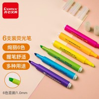 齐心(Comix) 6色荧光笔重点标记笔手账笔水性记号笔 6支/盒 儿童节礼物女孩 K9036