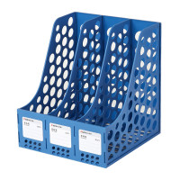 齐心 资料架黑蓝灰文件框文件架办公室桌面书架 资料架 (三格)B2073 蓝