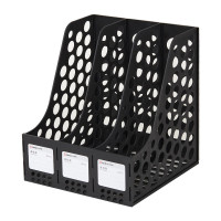 齐心 资料架黑蓝灰文件框文件架办公室桌面书架 资料架 (三格)B2073 黑