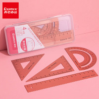 齐心(Comix) 铝合金学生考试金属套尺(波浪边直尺/三角尺/量角器) 尺面平整 刻度清晰 B3260-钛金-张