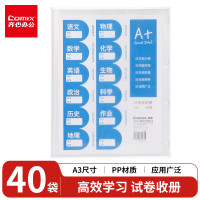齐心 A3/40页资料册对折款学生试卷收纳册活页插袋画稿袋文件册试卷收纳包风琴包 A3134 透明
