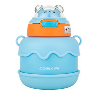 齐心(Comix) 450ML萌宠保温杯 SUS316内胆 手提肩背单手开盖 保热保冷 LC-510-活力蓝