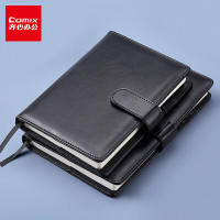 齐心(Comix)32K/120张商务磁扣皮面本记事本办公笔记本本子软抄本日记本成人黑色 C5869
