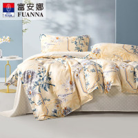 富安娜[精选]纯棉四件套-醉玲珑 1.5米/1.8米床(被套203*229cm)黄色印花