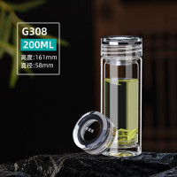 水宜生 200ML 双层玻璃杯 便携迷你泡茶杯 耐高温商务车载水杯 防烫带盖小容量杯子 G308