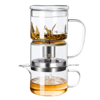 水宜生 玻璃茶具 功夫茶具套装 双层精细过滤 家用办公茶杯 自动泡茶器高档水晶玻璃茶具套装 C808