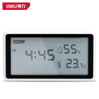 得力(deli) 温度计室温计钟表高精度LCD大屏幕干湿度仪婴儿房数显电子钟闹钟LCD大屏数显温湿度计DL336001