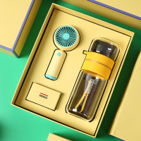 豹牌 BP-T5玻璃杯套装 黄色 手持小风扇玻璃杯雨伞保温杯笔记本