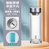 睦睦 310毫升双层家用带盖高硼硅玻璃杯男女商务水杯便携泡茶杯过滤杯子 M31浅灰色