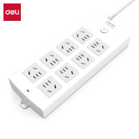 得力 国标安全插座插排/插线板/接线板/排插/拖线板总控开关儿童保护门8组合孔3米18211