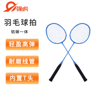 强虎 铝碳一体球拍耐打超轻业余初级男女中学生训练羽毛球拍 蓝色 一对