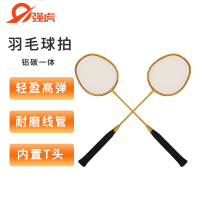 强虎 铝碳一体球拍耐打超轻业余初级男女中学生训练羽毛球拍 金色 一对