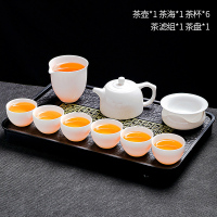 德化羊脂玉茶具套装家用轻奢高档白玉白瓷功夫泡茶壶茶杯盖碗会客 花窗茶盘+甜白羊脂玉井栏壶10入