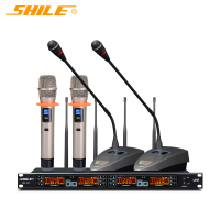 狮乐(SHILE)SH-10主机+2只手持+2只鹅颈话筒培训麦克风套装 U段无线话筒一拖四会议鹅颈手持头戴耳麦领夹
