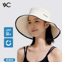 VVC遮阳帽女渔夫帽防紫外线户外防晒帽轻便透气帽子 奶油米 均码