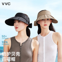 VVC贝壳帽女防晒帽夏季空顶帽户外防紫外线百褶帽遮阳帽 曜石黑