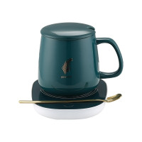 Abereve艾贝丽恒温暖暖杯陶瓷杯保温杯垫电热杯垫水杯恒温加热恒温暖杯器办公室暖奶器PA-666 0.45L墨绿色