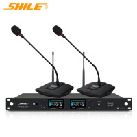 狮乐(SHILE)SH-17无线桌面式长杆话筒一拖二U段可调频防干扰会议室报告厅演说鹅颈话筒配2会议款