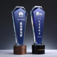龙云天盾水晶奖杯奖牌定制蓝色木质奖杯体育比赛公司年终员工颁奖品奖杯刻字