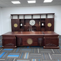 鼎南家具新中式实木老板桌大班台总裁董事长办公室乌金木办公桌椅组合乌金木 2.8米老板桌