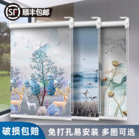 鼎南成品窗帘遮光卷帘免打孔安装升降卷拉式浴室卫生间卧室百叶遮阳帘 半遮光加厚面料[鹿缘] 1.4米宽 X 2米高