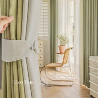 鼎南窗帘雪尼尔人字纹遮光新款卧室ins风简约现代客厅飘窗隔音拼接 拼接(抹茶绿+奶油白) 1.5米宽*2.7米高挂钩
