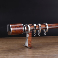 鼎南加厚铝合金窗帘杆木纹罗马杆单杆双杆窗帘轨道顶装侧装 柚木色单干(圆柱头)