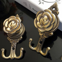 鼎南电镀锌合金玫瑰窗帘挂钩 艺术衣帽钩壁挂墙钩一对价格 青古铜色(一对价格)