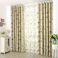 鼎南田园风遮光窗帘短帘全遮光布料客厅卧室定制遮阳成品窗帘布 七叶花绿色 2.0米宽*2.7米高挂钩式可改高度