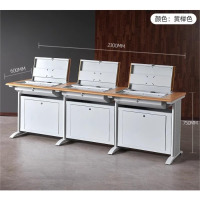 虎牌翻转电脑桌多媒体教室会议室学习桌 学校机房嵌入式培训桌 三人位A款隐藏款