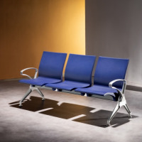 龙云天盾PU候诊椅聚氨酯排椅不锈钢等候椅机场椅3人位铝合金等待椅连联椅 深蓝色 三人位