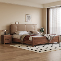 鼎南实木床1.8米双人床中式胡桃木现代简约床带软包储物床507床