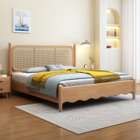 鼎南北欧藤编实木双人床主卧储物原木家具1213#1.8m*2.0m框架款