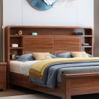 鼎南胡桃木实木新中式床婚床大床现代床卧室多功能储物家具511床
