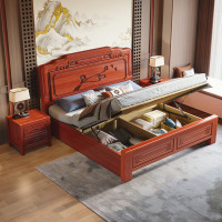 鼎南中式金花梨木全榫卯结构实木床1米8大床仿古典 主卧单床606#