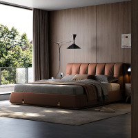 鼎南现代简约L级牛皮床 大平层主卧高端双人大床 1.8*2.0米