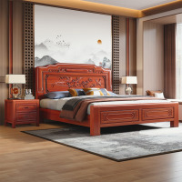 鼎南金花梨木床家用古典1.8米双人床中式实木床雕花大床主卧室婚床601