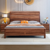 鼎南乌金木实木床主卧1米5古典宽大床屏双人床1米8新中式主卧室床3861