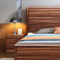 鼎南新中式乌金木实木床1.8m双人主卧储物婚床高端别墅主卧室家具3831