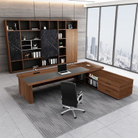鼎南新中式老板办公桌办公电脑桌椅组合高档简约现代工作台家具办公桌 1.8米桌椅+2.0米书柜