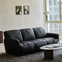 鼎南真皮北欧风复古风三人沙发2.3米白色