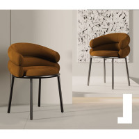 鼎南爱马斯餐厅餐椅橙色布艺简约设计中古休闲椅靠背椅子