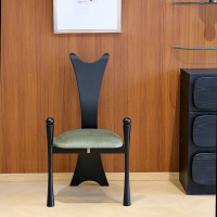 鼎南派对椅餐椅中古餐椅复古实木靠背餐桌侘寂风派对椅子夜阑黑松绿