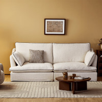 鼎南山竹布艺沙发可拆洗棉麻法式复古中古风可拆洗柔光白多人位2.6米