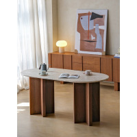 鼎南餐桌中古风洞石餐桌岩板奢石餐桌轻奢高端大理石椭圆桌子1.6米