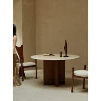 鼎南圆岛餐桌中古风洞石餐桌岩板奢石餐桌轻奢高端大理石圆桌子1.3米